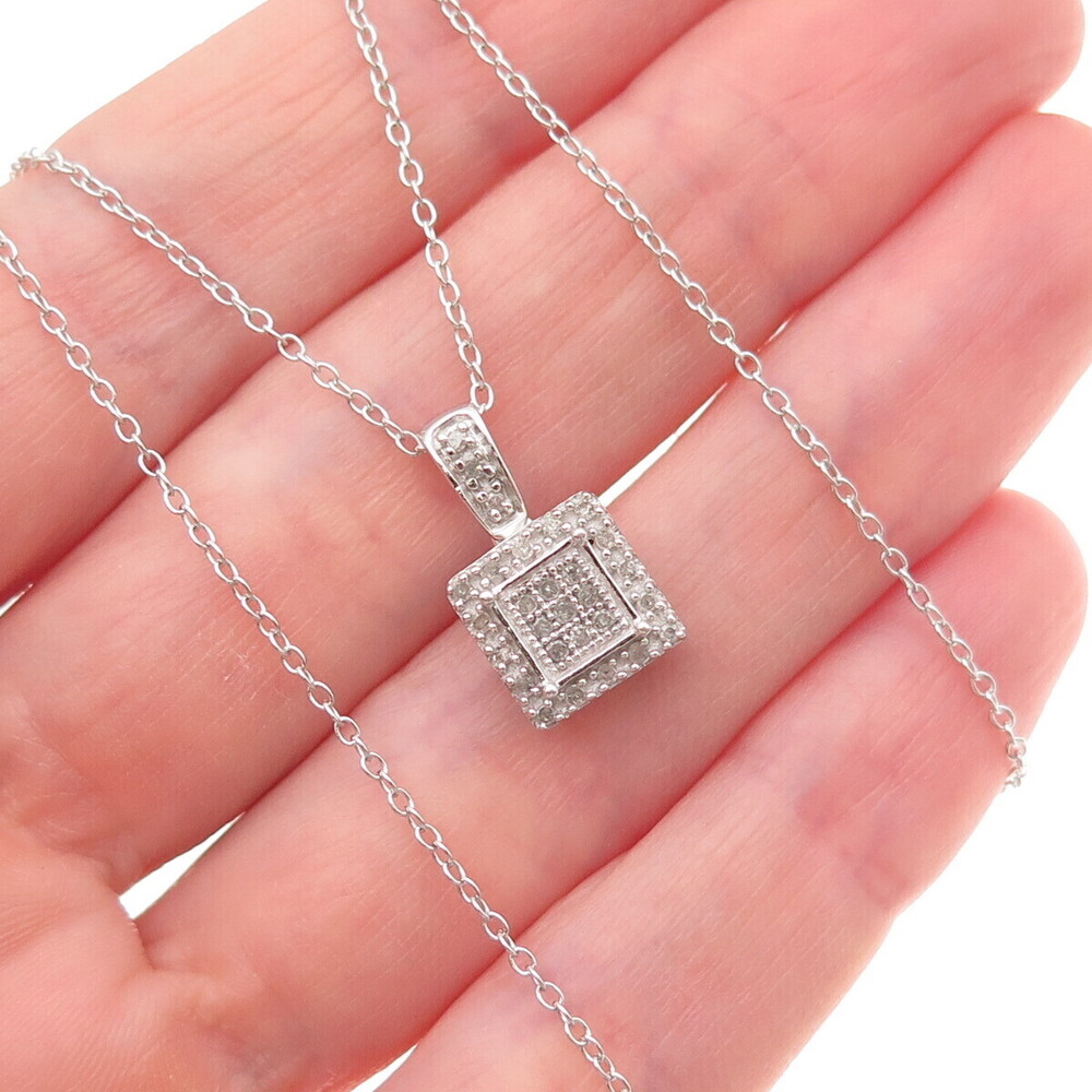 925 Sterling Silver Real Round-Cut Diamond Cable Chain Necklace 18"